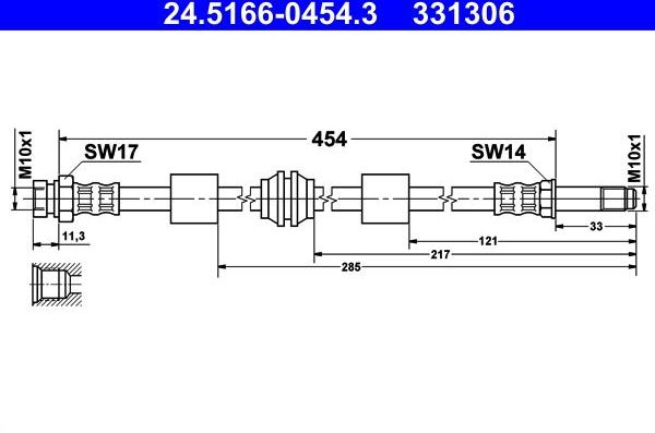 Тормозной шланг ATE передний для Ford Galaxy I 1995-2001. Артикул 24.5166-0454.3