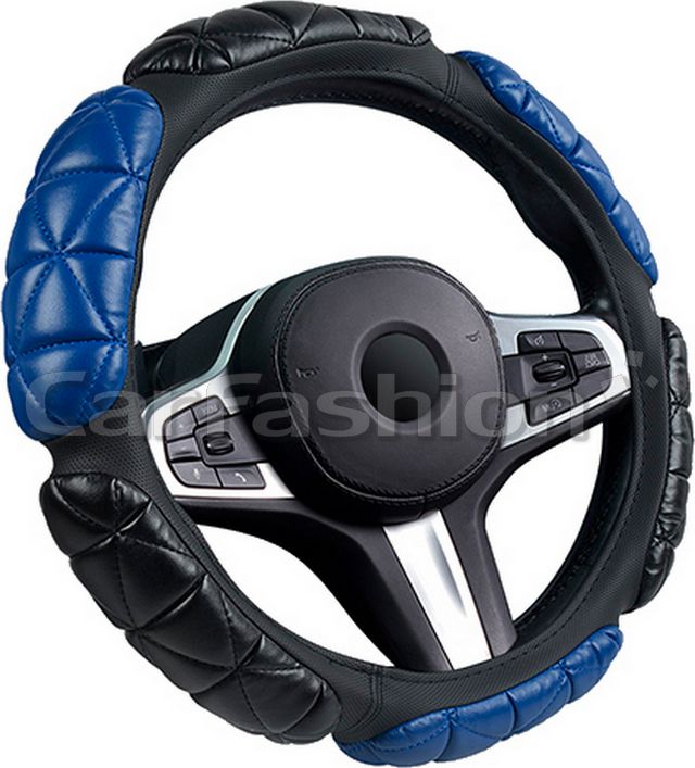 Оплётка на руль CarFashion Balloon (размер M, экокожа, цвет ЧЕРНЫЙ/СИНИЙ). Артикул 31648