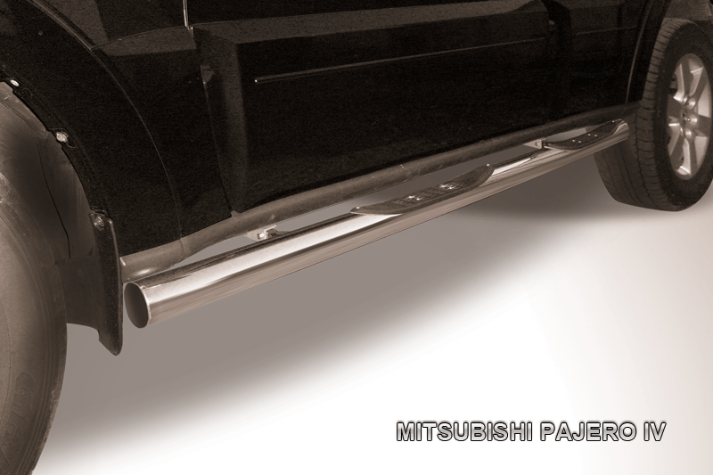 Пороги Slitkoff труба d76 с проступями для Mitsubishi Pajero IV 2006-2011. Артикул MPJ011
