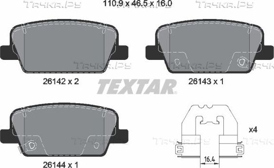 Тормозные колодки Textar Q+ задние для Hyundai Santa Fe IV 2018-2026. Артикул 2614201