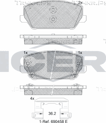 Тормозные колодки Icer передние для Hyundai i30 III 2017-2026. Артикул 182306