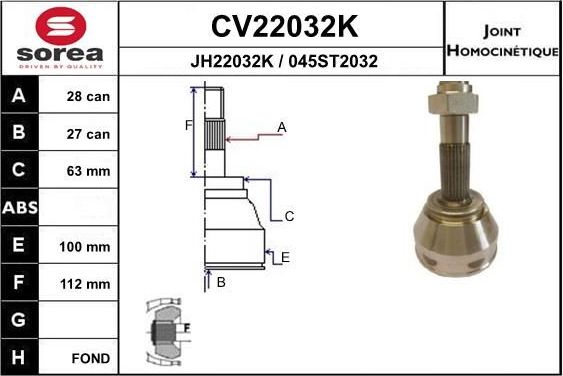 Шрус внутренний (граната) EAI. Артикул CV22032K