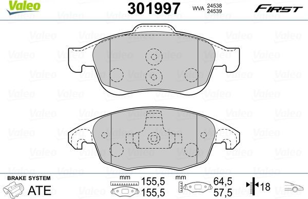 Тормозные колодки Valeo First. Артикул 301997