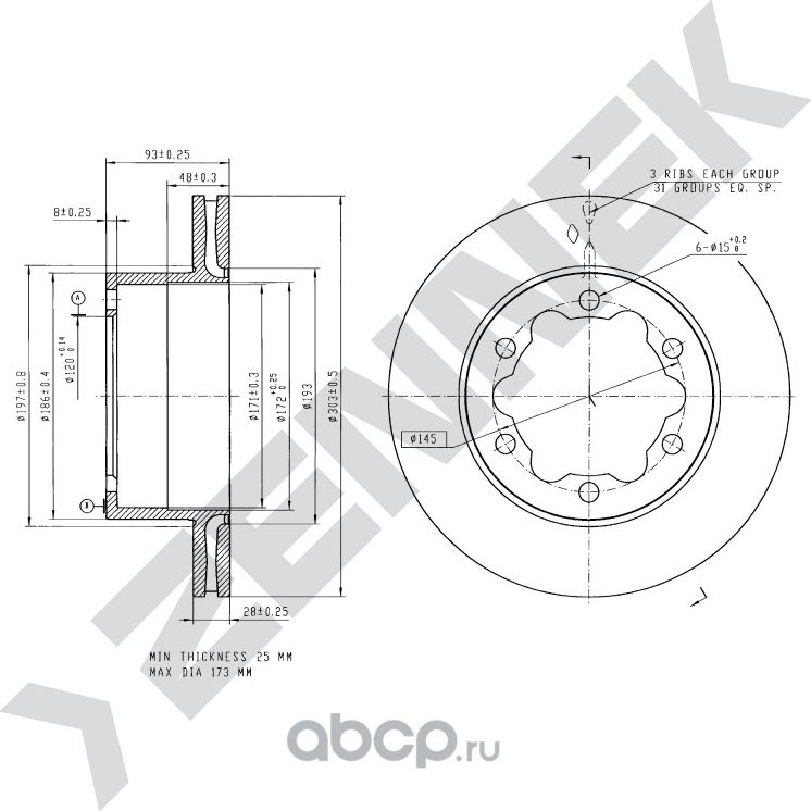 Диск тормозной задний MERCEDES SPRINTER 06-12 VW CRAFTER 06-16 (Zennek). Артикул DBD0168