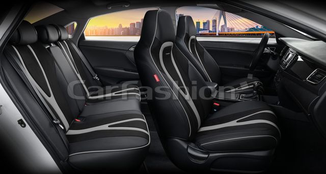 Чехлы универсальные каркасные CarFashion 5D Integral Plus на сидения авто, цвет Черный/Черный/Серый. Артикул 27245