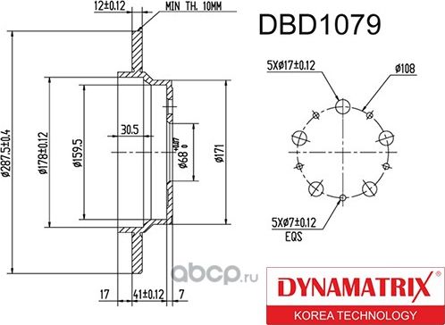 диск тормозной (Dynamatrix-Korea). Артикул DBD1079