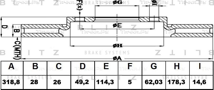 Диск тормозной LEXUS RX300/350/400h 04- перед. вент. (Blitz). Артикул BS0324
