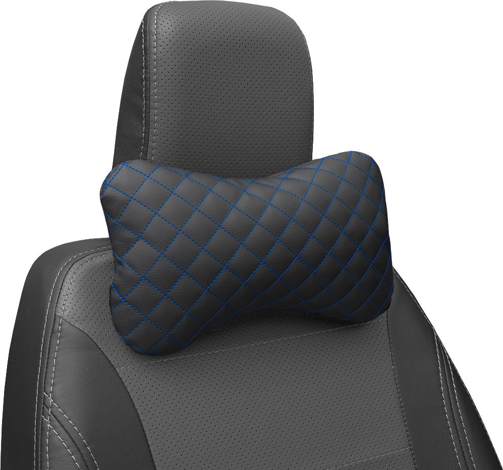 Подушка Rezkon на подголовник Экокожа, цвет Черный/Синий ромб. Артикул 8201101130