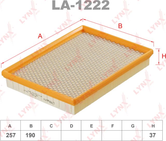 Воздушный фильтр LYNXauto для Chrysler PT Cruiser 2000-2010. Артикул LA-1222