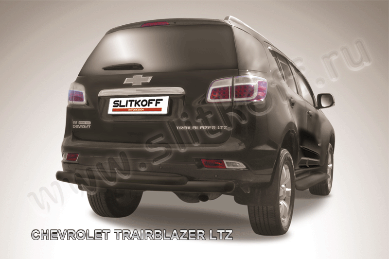 Защита Slitkoff заднего бампера d76/57 двойная ЧЕРНАЯ матовая для Chevrolet TrailBlazer II 2012-2016. Артикул CHTB12-010B