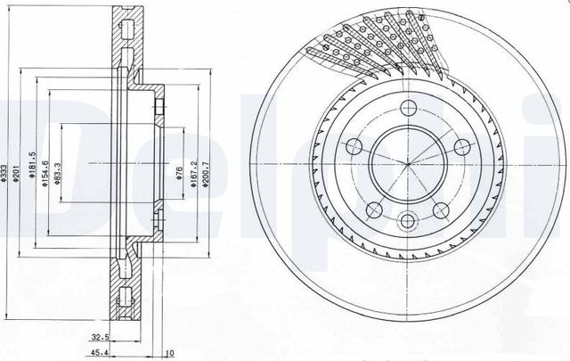 Тормозной диск Delphi для Volkswagen Multivan T5 2003-2015. Артикул BG9892