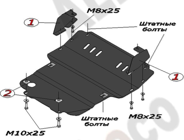 Защита алюминиевая Alfeco для картера ТагАЗ Tager 2008-2011. Артикул ALF.32.01 AL4