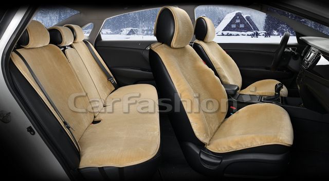Накидка универсальная CarFashion Muton Plus из искусственного меха на сидения авто, цвет Бежевый. Артикул 22314