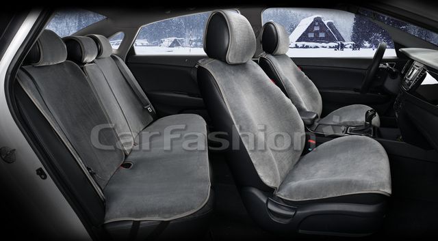 Накидка универсальная CarFashion Muton Plus из искусственного меха на сидения авто, цвет Серый. Артикул 22317