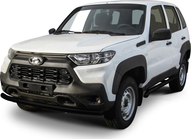 Защита Slitkoff переднего бампера d57 для Lada Niva Travel 2020-2026 ЧЕРНАЯ матовая. Артикул NivTR006B