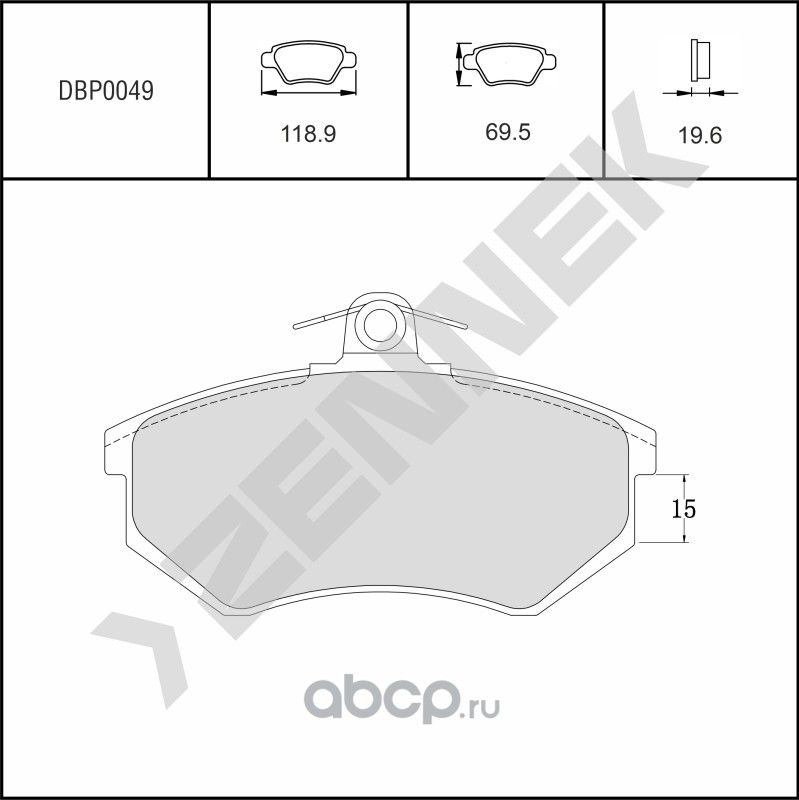 Колодки тормозные дисковые передние 19.6 мм VW GOLF 2/3/4 83-03, PASSAT B3/4 88- (Zennek). Артикул DBP0049