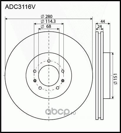 Диск тормозной | перед | (Allied Nippon). Артикул ADC3116V