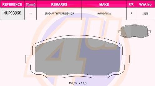 Тормозные колодки 4U. Артикул 4UP03968