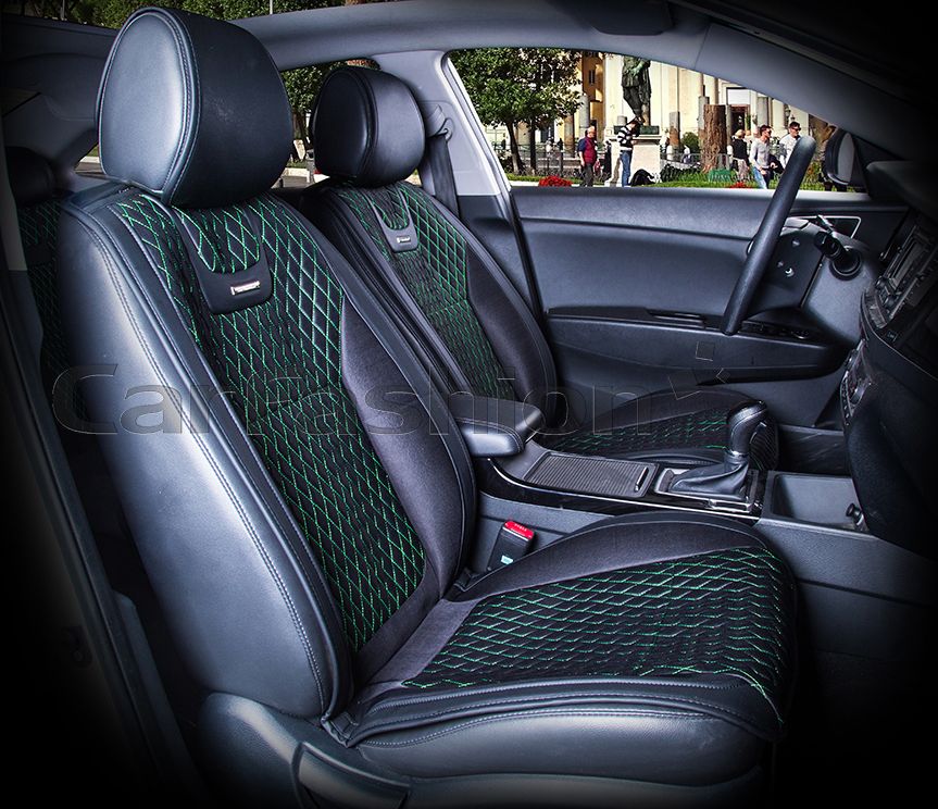 Накидки универсальные CarFashion Torino на передние сидения авто, цвет Черный/Черный/Зеленый. Артикул 21414