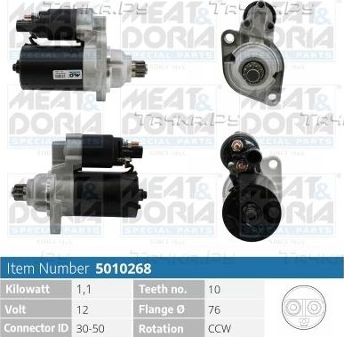 Стартер Meat & Doria для Volkswagen Tiguan I 2007-2018. Артикул 5010268