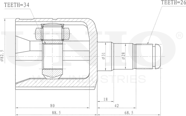 ШРУС внутренний (Unio). Артикул CVJ-30052