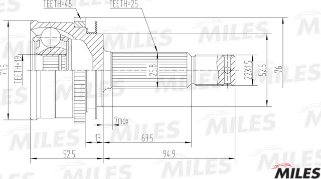 Шрус наружный (граната) Miles. Артикул GA20601