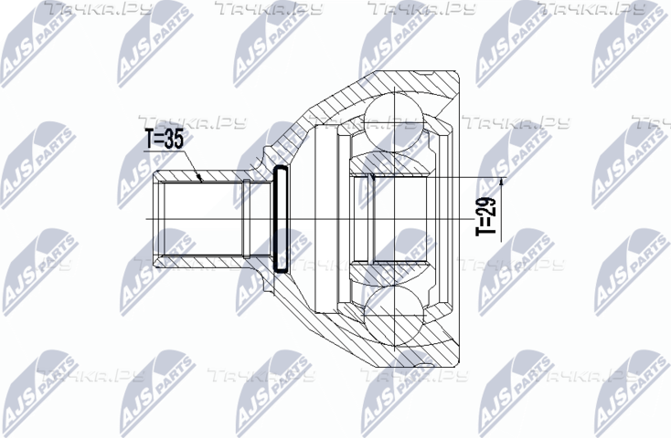 Шрус внутренний (граната) NTY передний левый для Volvo XC90 I 2002-2006. Артикул NPW-VV-073