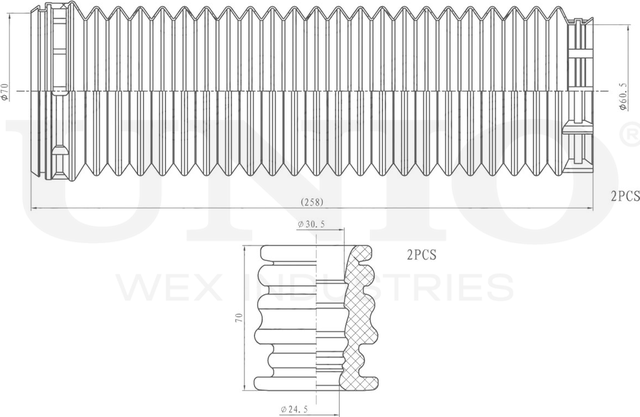Отбойник и пыльник амортизатора, комплект (Unio). Артикул DUC-50041