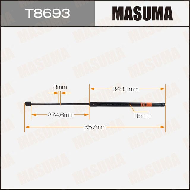 Упор газовый багажника MASUMA, L= 657mm (1/40). Артикул T8693
