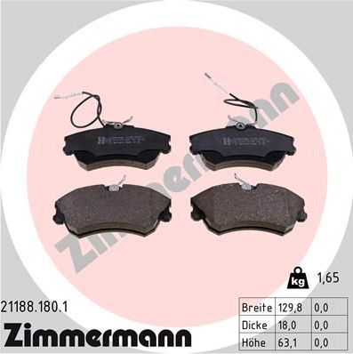Тормозные колодки Zimmermann передние для Renault Espace III 1996-2002. Артикул 21188.180.1