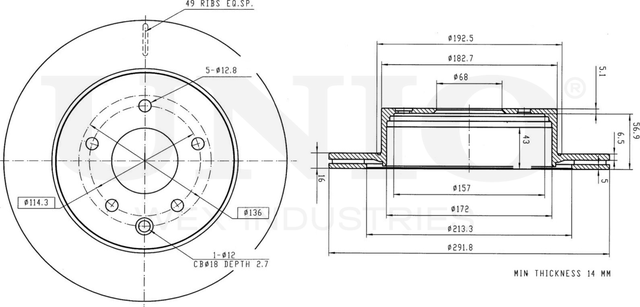 Диск тормозной (Unio). Артикул BRD-20036
