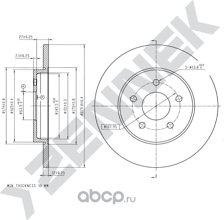 Диск тормозной задний FORD MONDEO 00-> JAGUAR X-TYPE 01-09 (Zennek). Артикул DBD0087