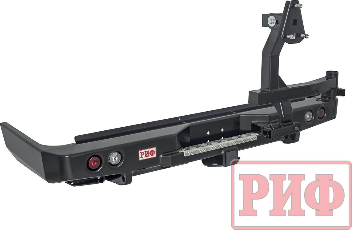 Бампер силовой РИФ задний с квадратом под фаркоп, калиткой и фонарями для Toyota Land Cruiser 76 2007-2026. Артикул RIF076-21125