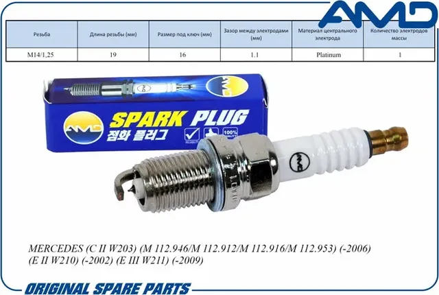 Свеча зажигания (Platinum) MERCEDES (C II W203) (M 112.946/M 112.912/M 112.916 (AMD). Артикул AMD.PL166