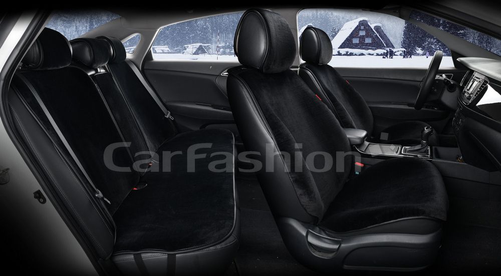 Накидка универсальная CarFashion Muton Plus из искусственного меха на сидения авто, цвет Черный. Артикул 22313