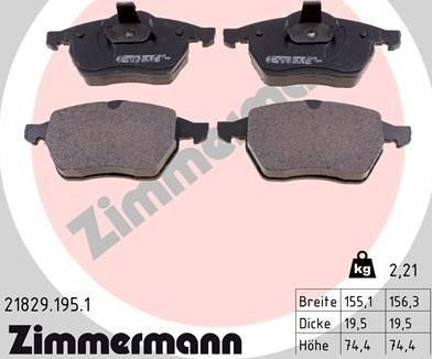 Тормозные колодки Zimmermann. Артикул 21829.195.1