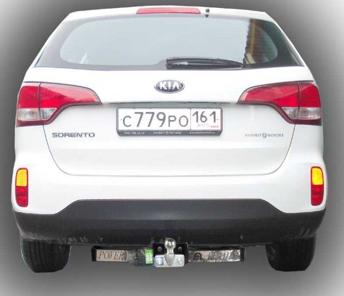 Фаркоп Лидер-Плюс для Kia Sorento II рестайлинг XM FL 2012-2020 (с накладкой из нерж. стали). Фланцевое крепление. Артикул H224-F(N)