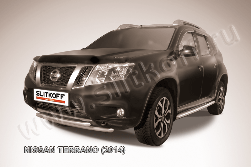 Защита Slitkoff переднего бампера d42/42 двойная для Nissan Terrano III 2014-2026. Артикул NTER14-004