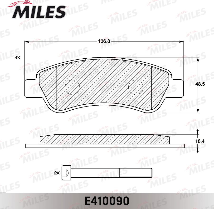 Тормозные колодки Miles (Low-Metallic). Артикул E410090