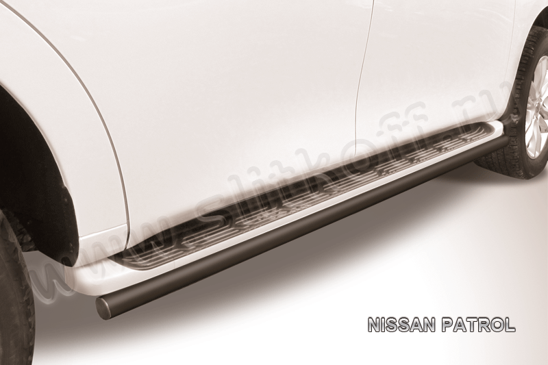 Защита Slitkoff штатного порога d57 ЧЕРНАЯ матовая для Nissan Patrol Y62 2012-2014. Артикул NIPAT012B
