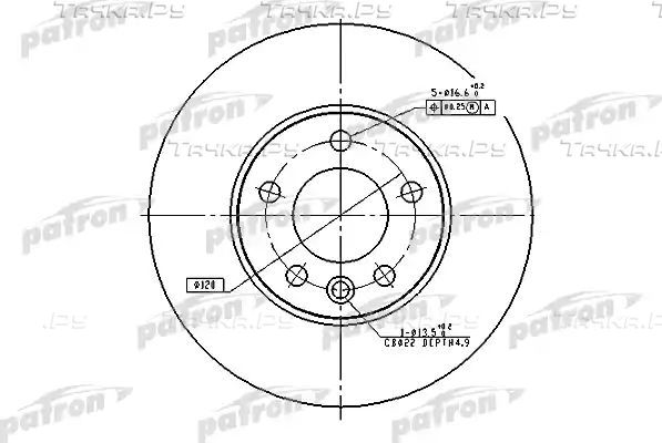 Тормозной диск Patron передний для Volkswagen Transporter T5 2003-2015. Артикул PBD4308