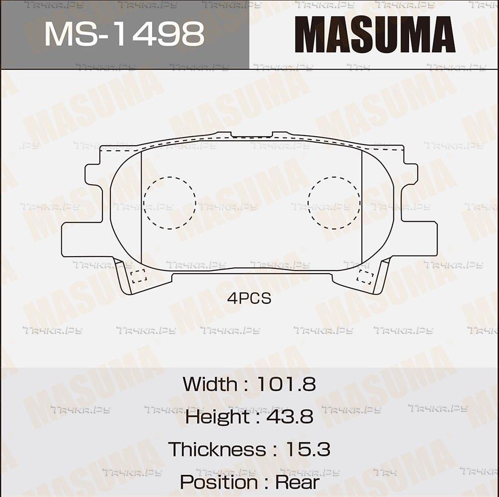 Тормозные колодки Masuma задние для Toyota Harrier II (XU30) 2003-2013. Артикул MS-1498