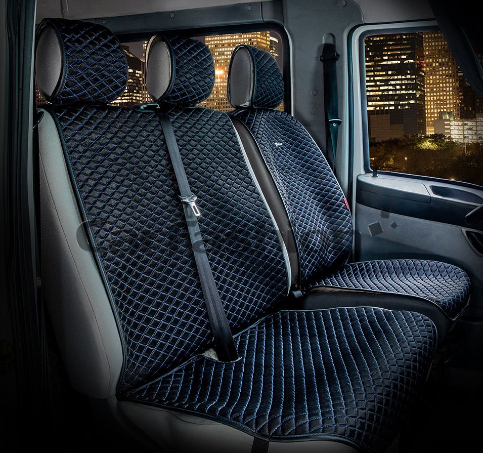 Накидки универсальные CarFashion Palermo Van на передние сидения авто, цвет Черный/Синий/Черный. Артикул 21045