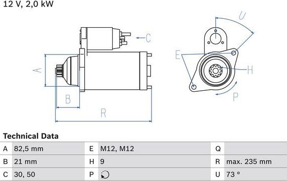 Стартер Bosch для Volkswagen Crafter I 2006-2013. Артикул 0 986 021 630