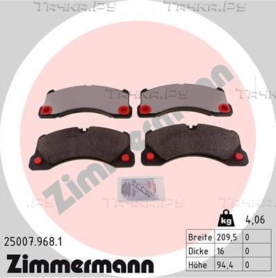 Тормозные колодки Zimmermann rd:z передние для Porsche Panamera I 2011-2016. Артикул 25007.968.1