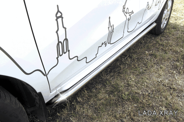 Пороги Slitkoff d42 труба с гибами для Lada Xray 2015-2026. Артикул LadXR009