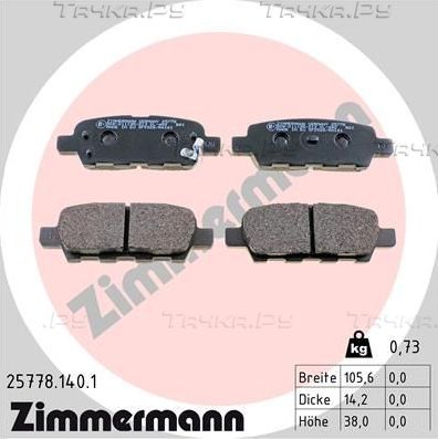 Тормозные колодки Zimmermann задние для Nissan Leaf I (ZE0/AZE0) 2010-2017. Артикул 25778.140.1