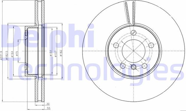 Тормозной диск Delphi передний для BMW X5 II (E70) 2006-2013. Артикул BG9061