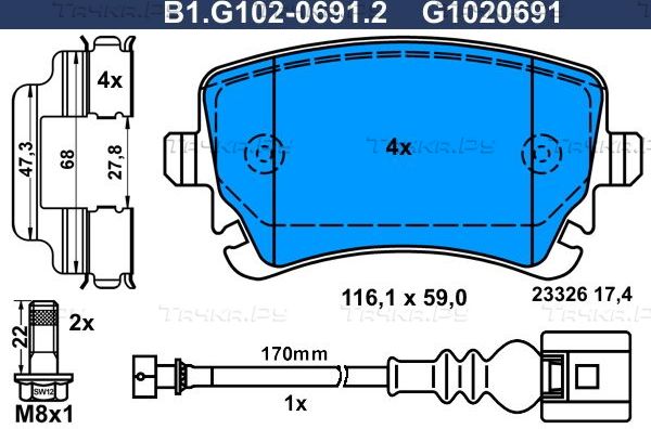 Тормозные колодки Galfer задние для Volkswagen Transporter T6 2015-2026. Артикул B1.G102-0691.2