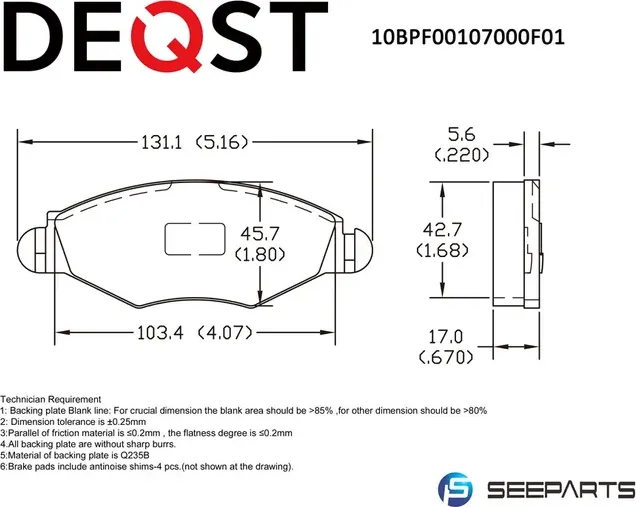 Колодки тормозные (10BPF00107000) (Deqst) Deqst. Артикул 10BPF00107000